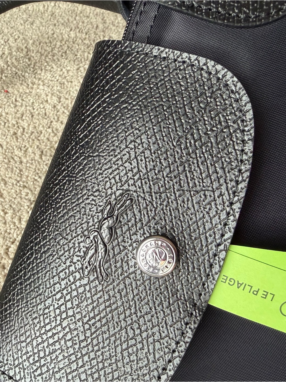 Longchamp Black Le Pliage Nylon Tote with Textured Leather Flap - Picture 3 of 7